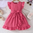 thumbnail image 1 of Tfken Toddler Girls Dress Size 3 Years-4 Years Flutter Sleeve Sleeve Bow Solid Color Summer Comfortable A-Line Pink Kids Dresses, 1 of 9