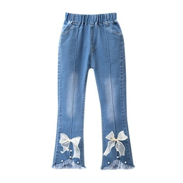 Tfken Toddler Girls Jeans Size 4-5 Years High Waist Flare Full-Length White Denim Pants