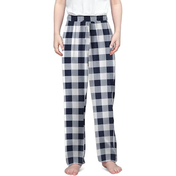 Tfken Toddler Girls Soft Pants Elastic Waist Stretchy Trousers Loose Fitting Pants Plaid High Waist Fashion Lightweight Casual Daily Wear Clothes Size 5-6 Years Blue