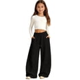 thumbnail image 1 of Tfken Toddler Girls Soft Pants Elastic Waist Stretchy Trousers Loose Wide-Leg Pants With Pockets Drawstring Fashion Lightweight Casual Daily Wear Clothes Size 14-15 Years Black, 1 of 4