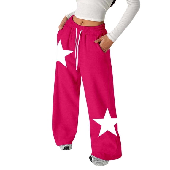Tfken Toddler Girls Soft Pants Elastic Waist Stretchy Trousers Loose Wide-Leg Pants With Pockets Fashion Drawstring Star Print Teen Casual Daily Wear Clothes Size 7-8 Years Pink