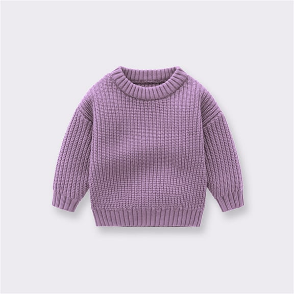 Tfken Toddler Girls Sweater Long Sleeve Solid Color Pullover Daily Wear Soft Sweater Purple Size 18-24 Months