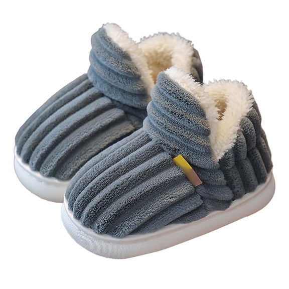 Tfken Toddler Kids Girls Boys Slippers Size 18-24 Months Solid Color Closed Toe Fleece Slip-On Comfortable Grey Slipper
