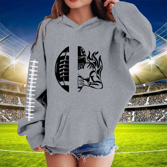 Tfken Toddler Kids Girls Hoodies Summer Trendy Tops Rugby Print Long Sleeve Grey Sweatshirt Size 12-18 Months