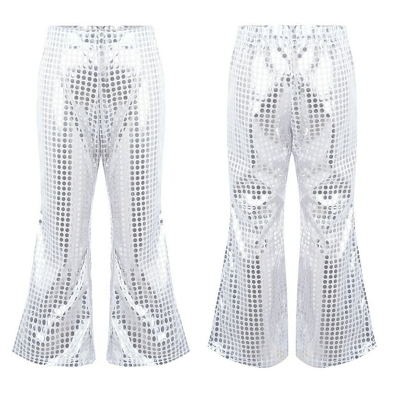 Tfken Toddler Kids Girls Pants Size 10-12 Years Wide Leg Ankle-Length Elastic Waist Daily Wear Relaxed Silver Trousers