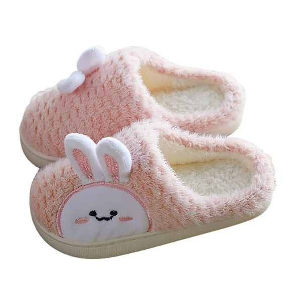 Tfken Toddler Kids Girls Slippers Indoor Cushy Suede Rabbit Print House Shoes Pink Size 6-7 Years