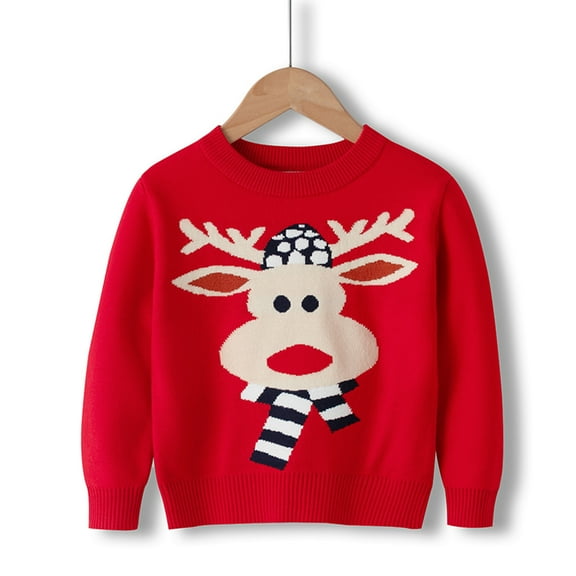 Tfken Toddler Kids Girls Sweater Crew Neck Long Sleeve Cartoon Print Daily Wear Classic-Fit Pullover Sweater Red Size 2-3 Years
