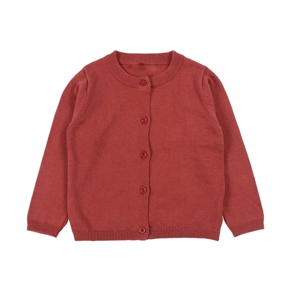 Tfken Toddler Kids Girls Sweater Size 2-3 Years Cardigan Long Sleeve Button Daily Wear Brick Red Cardigan Sweaters