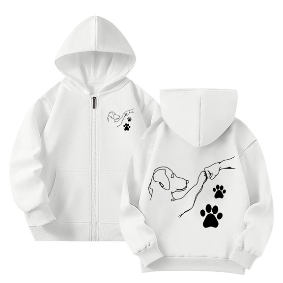 Tfken Toddler Kids Girls Sweatshirt Size 5-6 Years Winter Long Sleeve Hooded Hoodies Cushy Dog Print Zipper White Tops