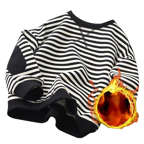 Tfken Toddler Kids Girls Sweatshirt Striped Print Crew Neck Tops Breathable Long Sleeve Black Pullover Shirts Size 5-6 Years