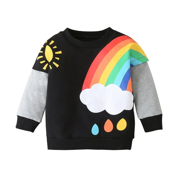 Tfken Toddler Teen Boys Sweatshirt Size 4-5 Years Trendy Long Sleeve Crew Neck Tops Cozy Rainbow Print Black Pullover Shirts