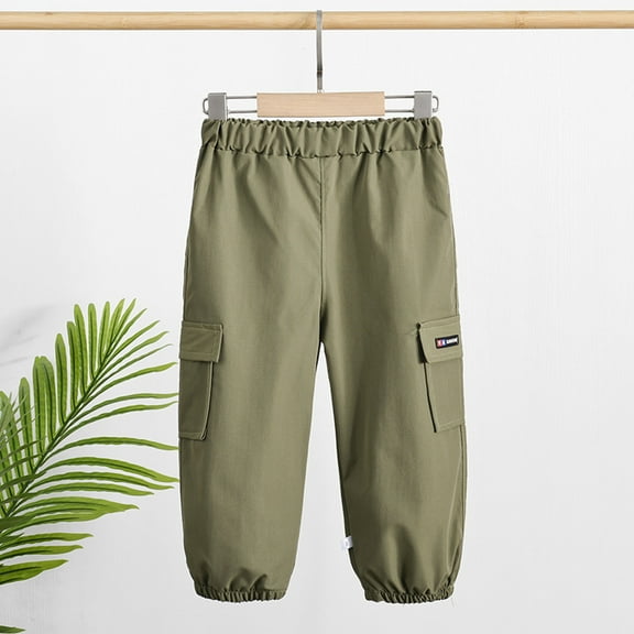 Tfken Toddler Teen Boys Trousers Breathable Elastic Waist Cargo Comfortable Army Green Pants Size 2-3 Years