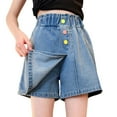 thumbnail image 1 of Tfken Toddler Teen Girls Denim Shorts Trendy Summer Elastic Waist Blue Jeans Shorts Size 6-7 Years, 1 of 9