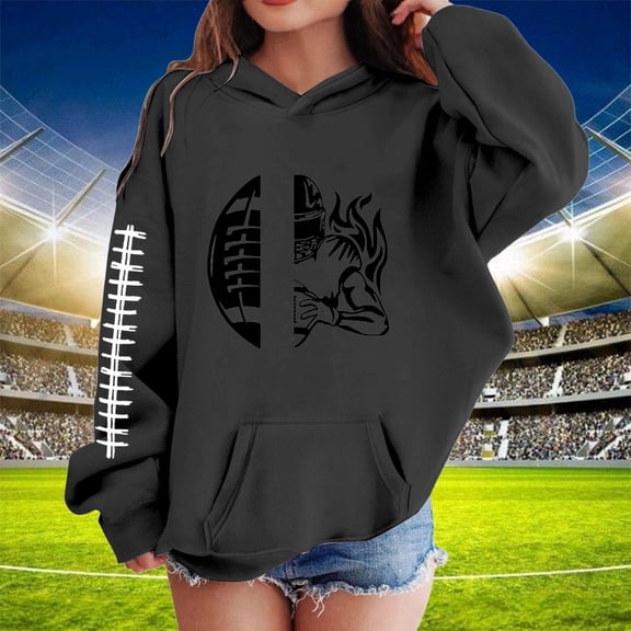 Tfken Toddler Teen Girls Hoodies Summer Fashion Tops Rugby Print Long Sleeve Black Sweatshirt Size 12-18 Months