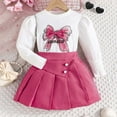 thumbnail image 1 of Tfken Toddler Teen Girls Outfit Set Crew Neck Long Sleeve Bow Print Sweater Skirt Daily Wear Clothing Sets Pink Size 6-7 Years, 1 of 9
