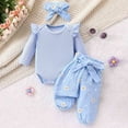 thumbnail image 1 of Tfken Toddler Teen Girls Outfit Set Size 12-18 Months Long Sleeve Flower Print Bodysuit Pants Relaxed Blue Clothing Sets, 1 of 8