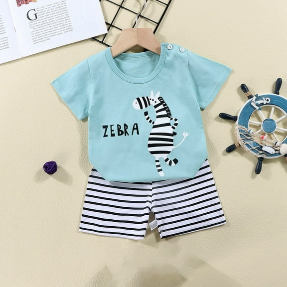 Tfken Toddler Teen Girls Outfit Set Size 3 Years-4 Years Short Sleeve Dinosaur Print Tops Shorts Loose Quick Dry Blue Clothing Sets