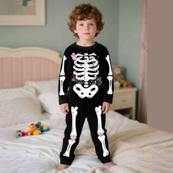 Tfken Toddler Teen Girls Outfit Set Size 4-5 Years Halloween Baby Clothes Skeleton Print Sweatshirt Sweatpants Set 2Pc Black Clothing Sets
