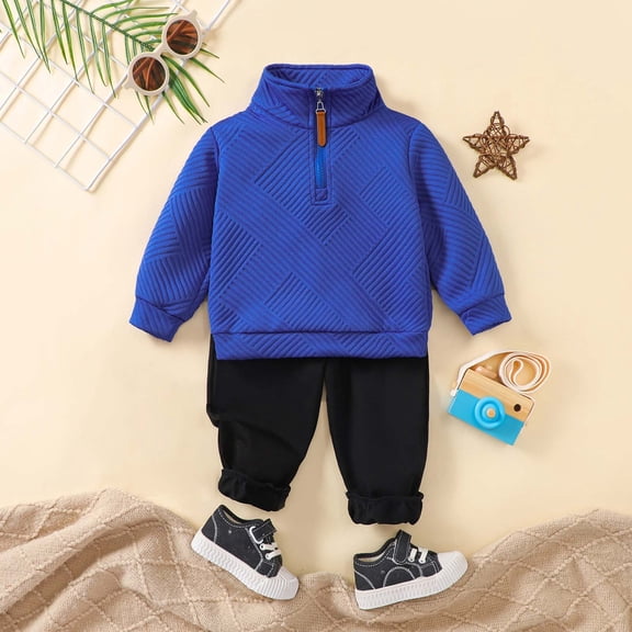 Tfken Toddler Teen Girls Outfits Sets Solid Color Sweatshirt Long Pant Striped Trendy Blue Outfit Set Size 12-18 Months