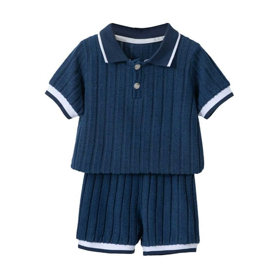 Tfken Toddler Teen Girls Outfits Sets Size 18-24 Months Solid Color Short Sleeve T Shirts Shorts Fashion Relaxed Striped Navy Clothing Set