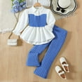 thumbnail image 1 of Tfken Toddler Teen Girls Outfits Sets Size 5-6 Years Long Sleeve Patchwork Tops Pants Soft Blue Outfit Set, 1 of 9