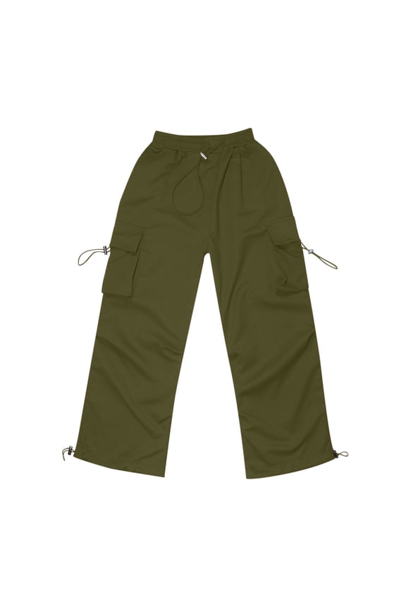 Toddler Girls Pants Cargo Drawstring Waist Solid Color Cool Relaxed Army Green Trousers Size 7-8 Years