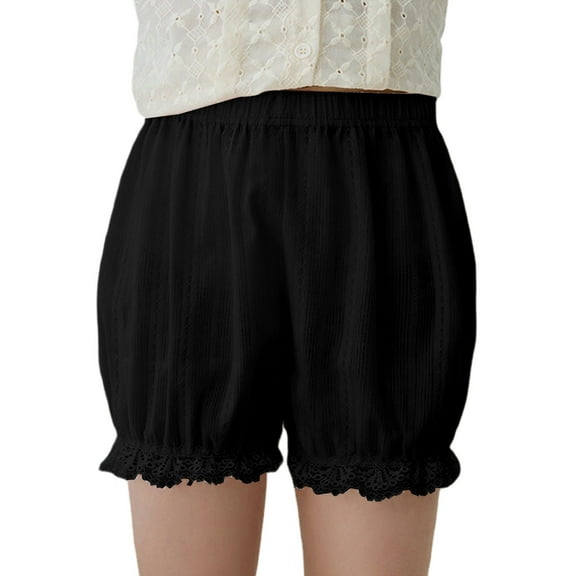 Tfken Toddler Teen Girls Shorts Elastic Waist Solid Color Lace Soft Black Half Pant Size 13-14 Years