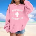 thumbnail image 1 of Tfken Toddler Teen Girls Sweatshirt Long Sleeve Cross Print Tops Summer Trendy Hoodies Size 8-9 Years Light Pink, 1 of 4