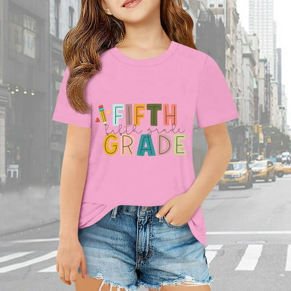 Tfken Toddler Teen Girls T-Shirts Soft Letter Print Short Sleeve Tops Back To School Summer Pink Tee Size 3 Years-4 Years