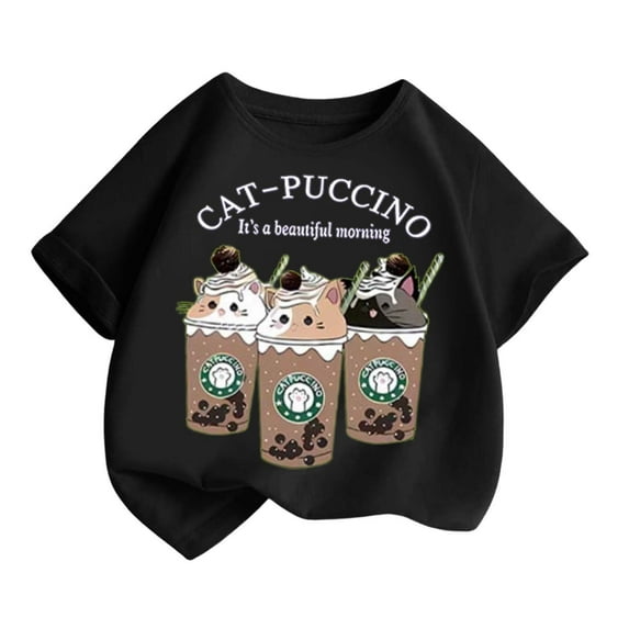 Tfken Toddler Teen Girls Tee Soft Capybara Print Crew Neck Tops Short Sleeve Breathable Black T-Shirts Size 9-10 Years