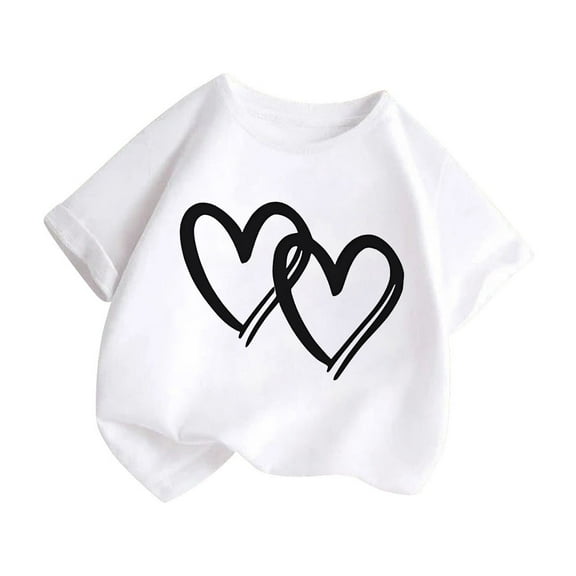 Tfken Toddler Teen Girls Tops Cute Summer Heart Print Short Sleeve T-Shirts White Tee Size 9-10 Years