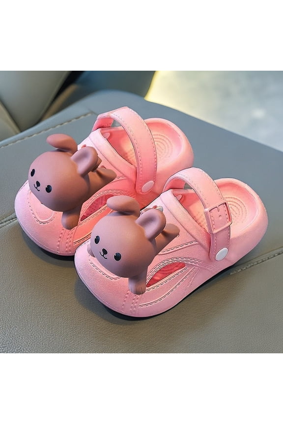 Toddler Unisex Child Slippers Clogs Size 2-2.2 Years Eva Cartoon Rabbit Decoration Pool Girls Boys Water Shoes Swivel Ankle Strap Pink
