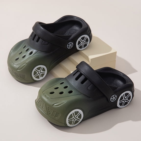 Tfken Toddler Unisex Children Garden Clogs Slippers Cartoon Car Print Swivel Ankle Strap Comfortable Non Slip Eva Girls Boys Water Shoes Black Size 18-24 Months