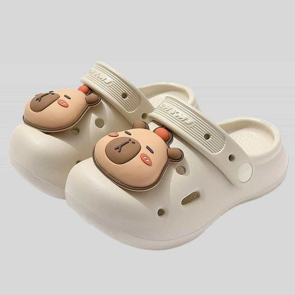 Tfken Toddler Unisex Children Garden Clogs Slippers Eva Cartoon Print Pool White Girls Boys Water Shoes Size 5-6 Years