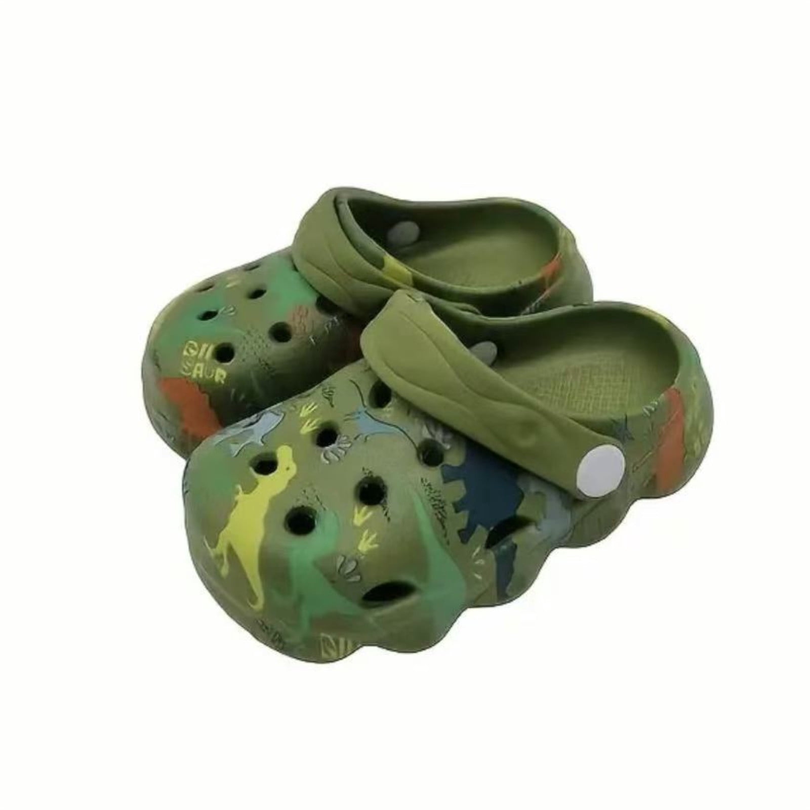 Toddler Unisex Children Sandals Dinosaur Print Swivel Ankle Strap Daily Wear Lightweight Eva Girls Boys Slippers Green Size 8-9 Years