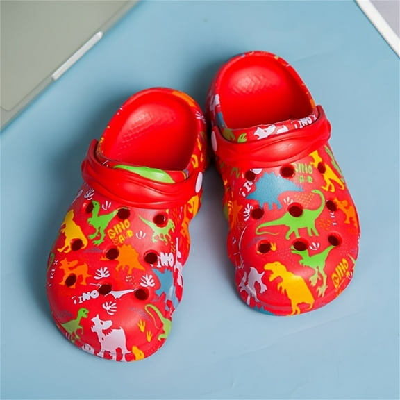 Tfken Toddler Unisex Children Slippers Clogs Eva Dinosaur Print Comfortable Red Girls Boys Sandals Size 3-4 Years
