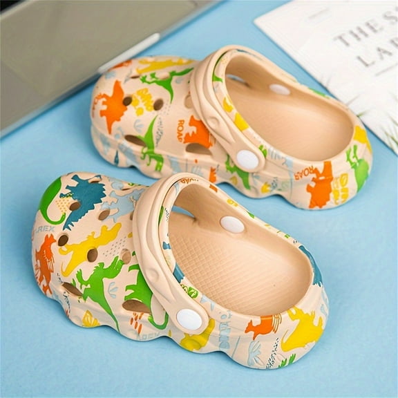 Tfken Toddler Unisex Children Slippers Clogs Eva Dinosaur Print Resistant Khaki Girls Boys Sandals Size 9-10 Years