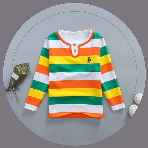 Tfken Tops Child Big Boys Size 9-10 Years Striped Print Long Sleeve Outdoor Tee Trendy Yellow Shirts