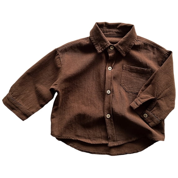 Tfken Tops For Boys Toddler Classic-Fit Solid Color Long Sleeve Blouse Collared Stretch Coffee Button-Up Shirts Size 3-4 Years