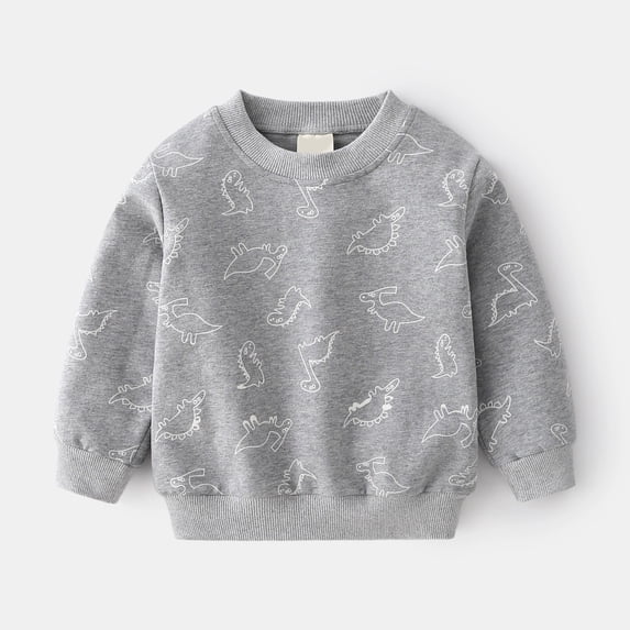 Tfken Tops For Boys Toddler Crew Neck Long Sleeve Dinosaur Print T-Shirts Fashion Breathable Tee Grey Size 5-6 Years