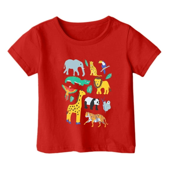 Tfken Tops For Girls Toddler Size 1-2 Years Red Summer Cartoon Print T-Shirts Stretchy Short Sleeve Tee