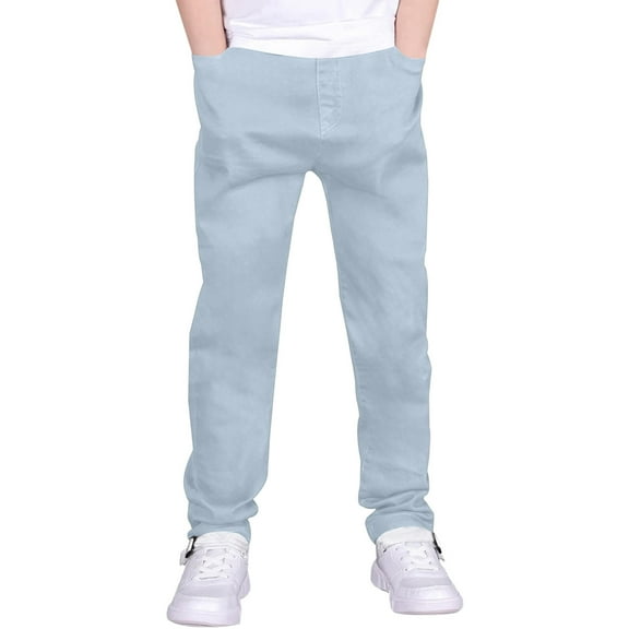Tfken Trendy Toddler Teen Boys Trousers Straight Comfort Waist Cute Blue Pants Size 13-14 Years