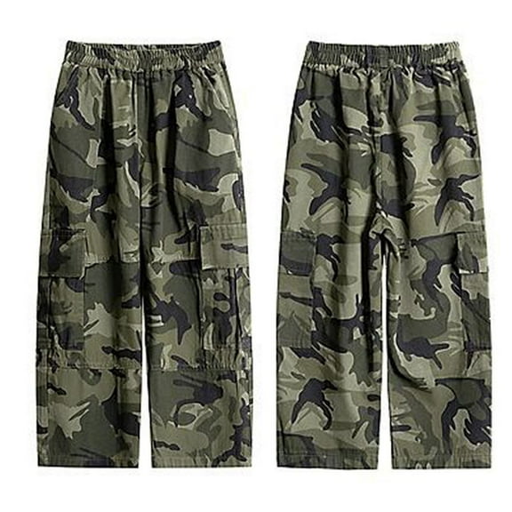 Tfken Trousers For Boys Kids Size 6-7 Years Camouflage Print Cargo Wide-Leg Fashion Green Pants