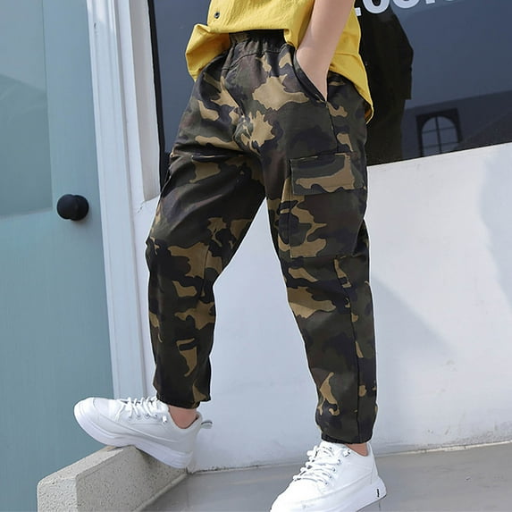 Tfken Trousers For Boys Toddler Soft Skinny Elastic Waist Cargo Casual Camouflage Pants Size 6-7 Years