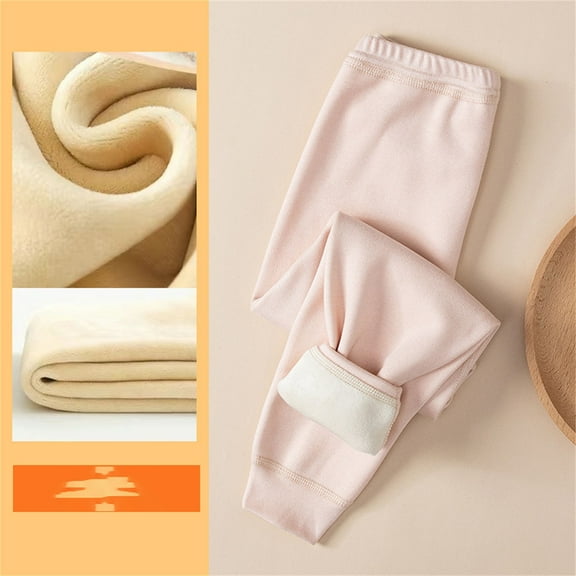 Tfken Trousers For Girls Kids Warm Fleece Elastic Waist Casual Solid Color Pink Pants Size 5-6 Years