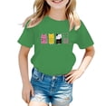 thumbnail image 1 of Tfken Tshirts for Girls tops Cute Cat Cartoon Print Short Sleeve Tee Summer comfortable Crew Neck soft t-shirts Green Size 3-4 Years, 1 of 5