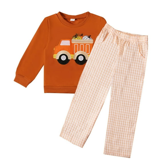 Tfken Unisex Boys Girls Sleepwear Set Size 4-5 Years Loungewear Long Sleeve Crew Neck Plaid Print Trendy Indoor Coffee Clothing Set