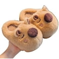 thumbnail image 1 of Tfken Winter Slippers For Girls Boys Fleece Soft Round Toe Flatform Slip-On Capybara Print Coffee Slippers Size 2-3 Years, 1 of 4