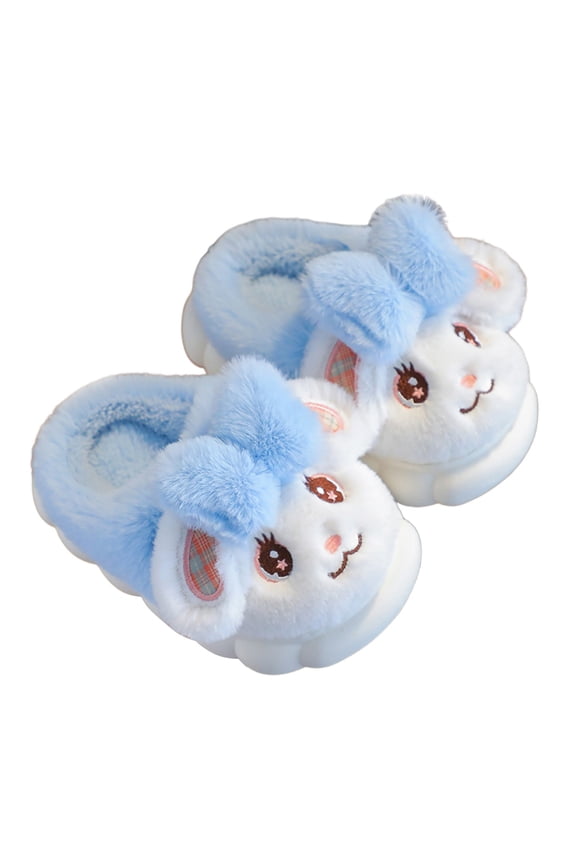 Winter Slippers For Girls Boys Fleece Warm Closed Toe Flatform Slip-On Rabbit Print Sky Blue Slippers Size 2-2.5 Years