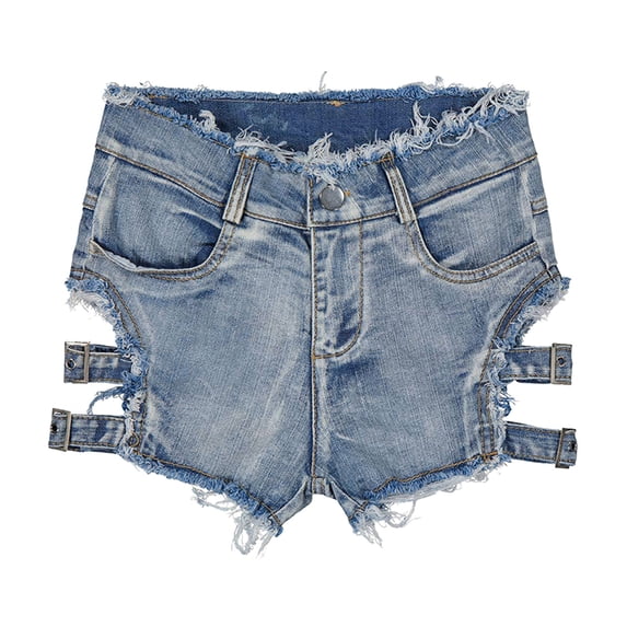 Tfken Women Shorts For Summer Button Solid Color Mini Ripped Denim Shorts Trendy Daily Wear Female Leisure Clothes Blue